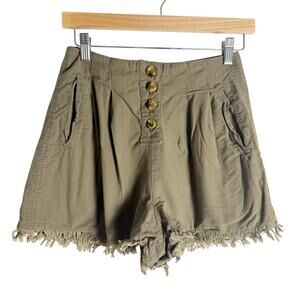 Tularosa Olive Green Frayed Hem Button Fly High Rise Linen Blend Shorts Size XS
